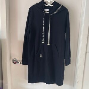 NWOT Calvin Klein navy blue Hoodie Dress with Logo Accents